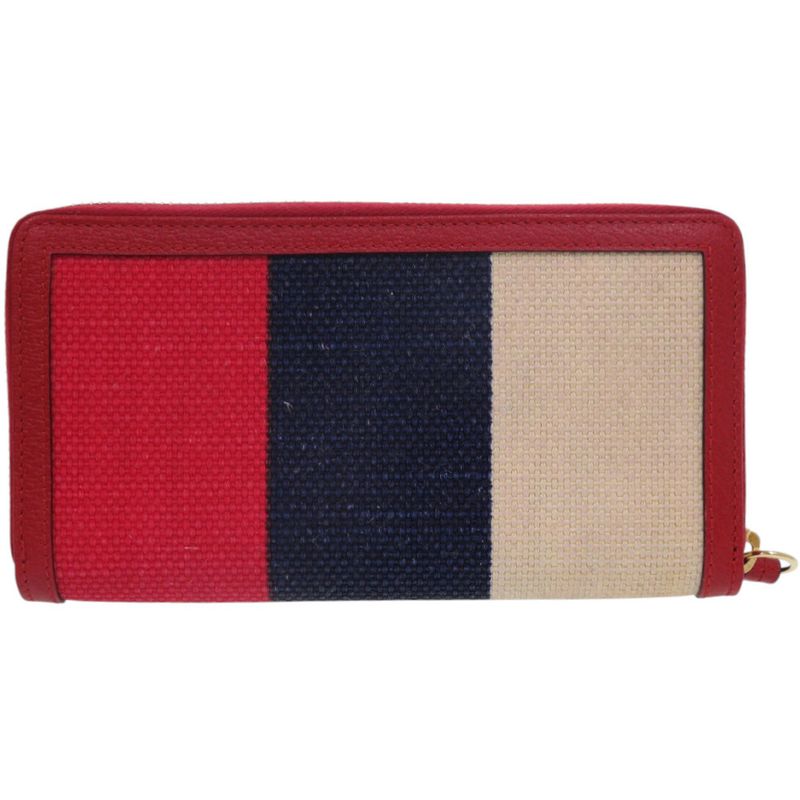 Gucci Tricolor Print Zip Around Wallet 524790 Canvas Leather Red Long Wallet