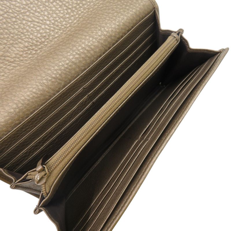 Gucci Round Zipper Soho Interlocking G 282414 Leather Chien Pan Gold Long