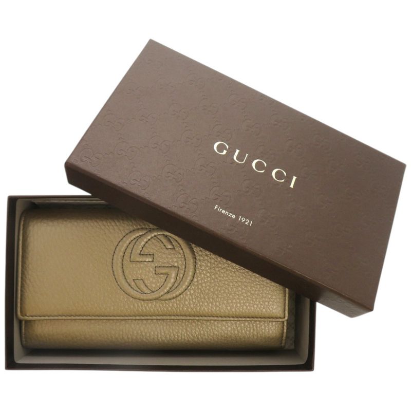 Gucci Round Zipper Soho Interlocking G 282414 Leather Chien Pan Gold Long
