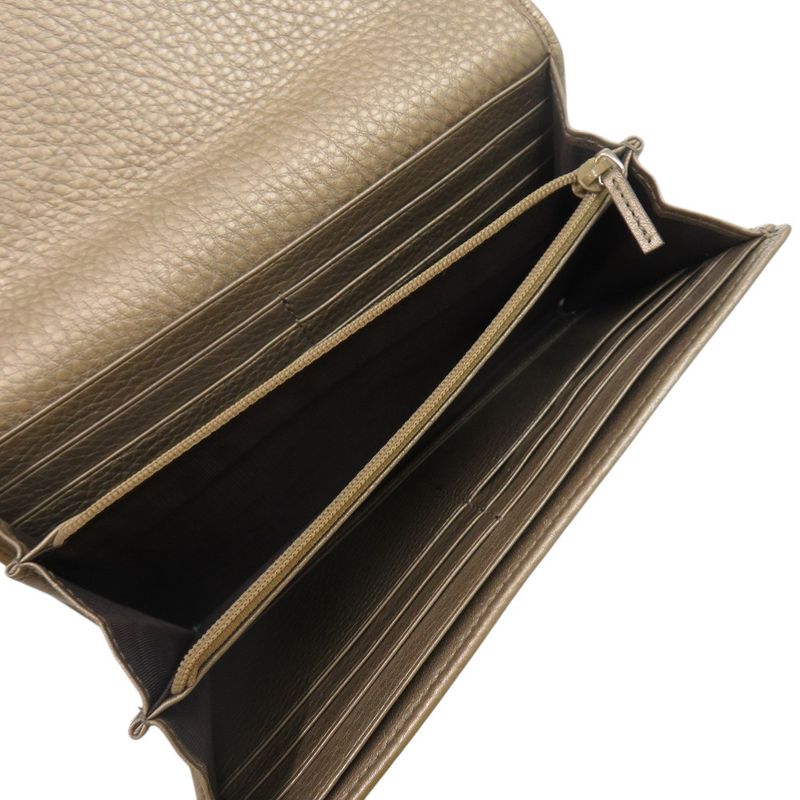 Gucci Round Zipper Soho Interlocking G 282414 Leather Chien Pan Gold Long