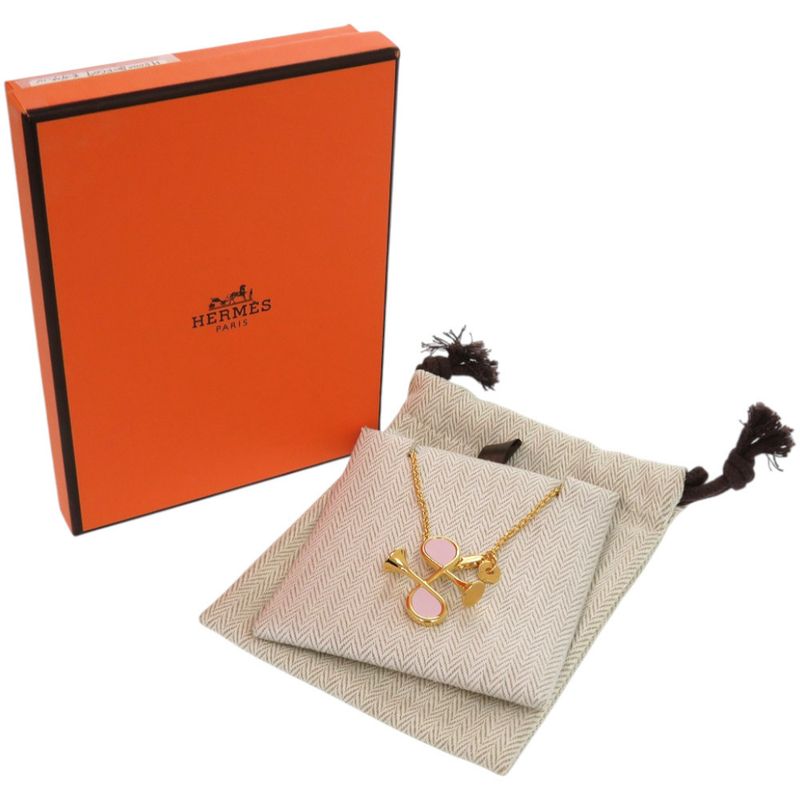 Hermes Col H GP Swift Mauve Pale Gold Hardware Necklace 0834hermes