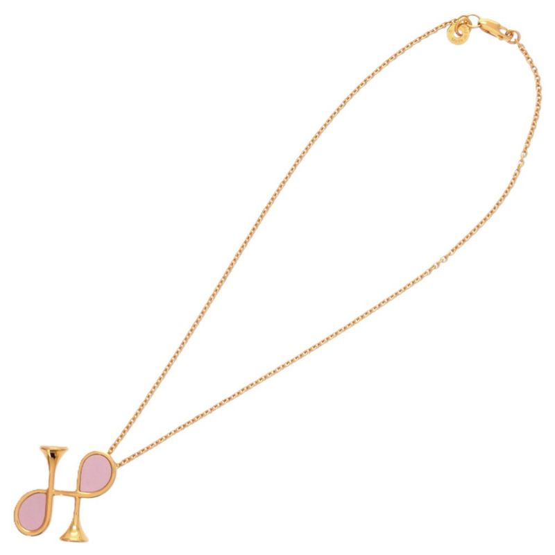 Hermes Col H GP Swift Mauve Pale Gold Hardware Necklace 0834hermes