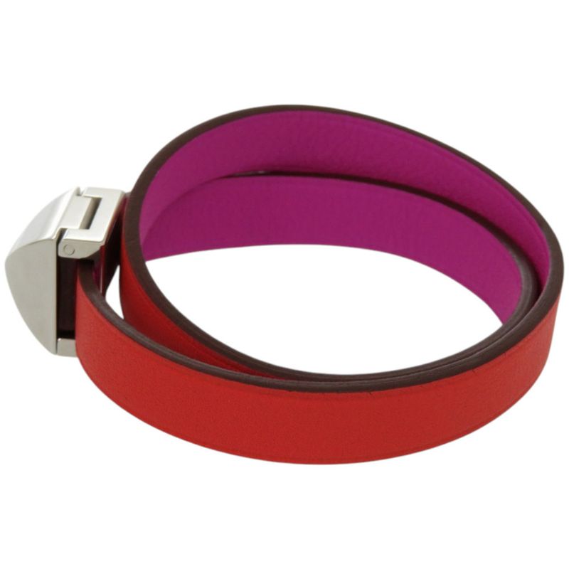 Hermes Dubretour Infini Medor Leather Metal Orange Purple Bicolor Bracelet 0160