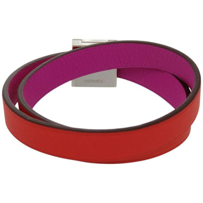Hermes Dubretour Infini Medor Leather Metal Orange Purple Bicolor Bracelet 0160
