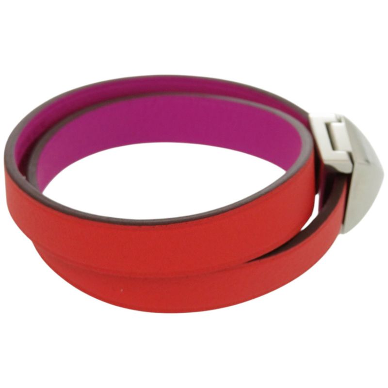 Hermes Dubretour Infini Medor Leather Metal Orange Purple Bicolor Bracelet 0160