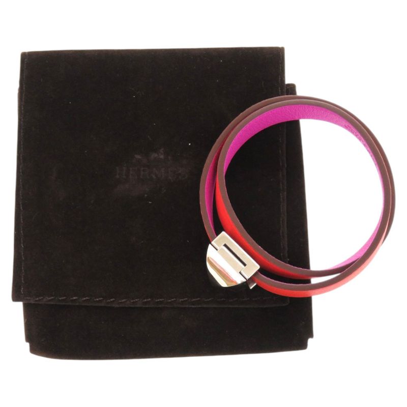 Hermes Dubretour Infini Medor Leather Metal Orange Purple Bicolor Bracelet 0160