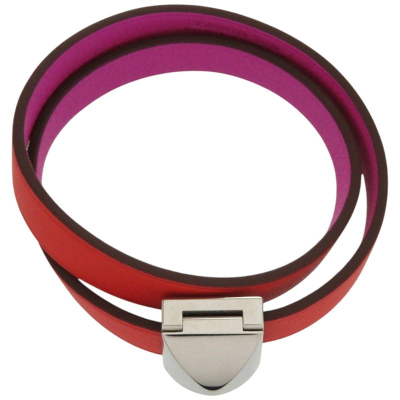 Hermes Dubretour Infini Medor Leather Metal Orange Purple Bicolor Bracelet 0160