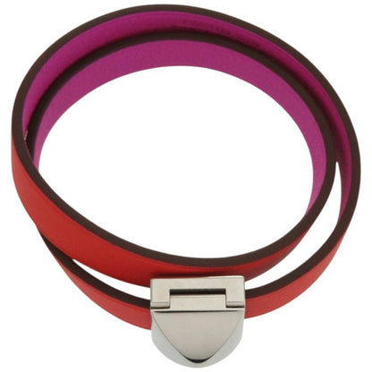 Hermes Dubretour Infini Medor Leather Metal Orange Purple Bicolor Bracelet 0160