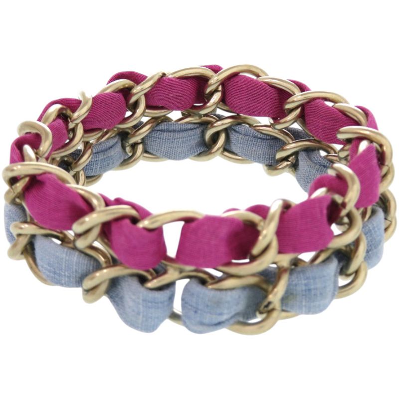 Chanel 2 Chain Coco Mark Metal Fabric Purple Light Blue Bracelet 0837 Chanel