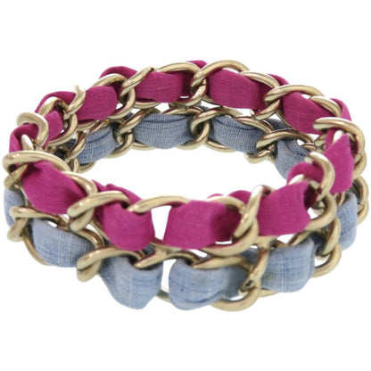 Chanel 2 Chain Coco Mark Metal Fabric Purple Light Blue Bracelet 0837 Chanel