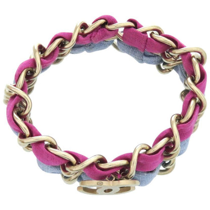 Chanel 2 Chain Coco Mark Metal Fabric Purple Light Blue Bracelet 0837 Chanel