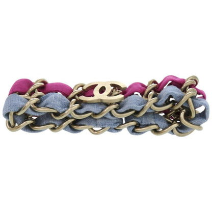 Chanel 2 Chain Coco Mark Metal Fabric Purple Light Blue Bracelet 0837 Chanel