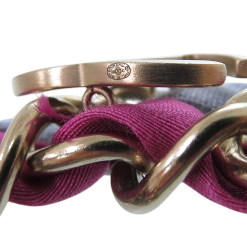 Chanel 2 Chain Coco Mark Metal Fabric Purple Light Blue Bracelet 0837 Chanel