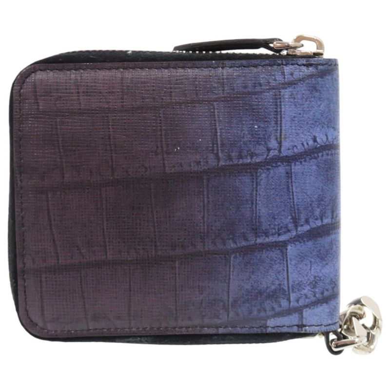 Fendi Chain 7m0197 Leather Blue Bifold Wallet 1367 Fendi