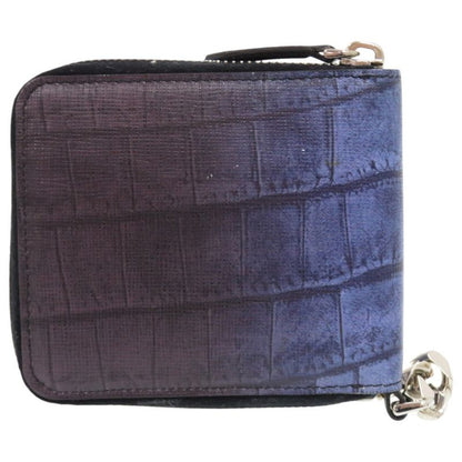 Fendi Chain 7m0197 Leather Blue Bifold Wallet 1367 Fendi
