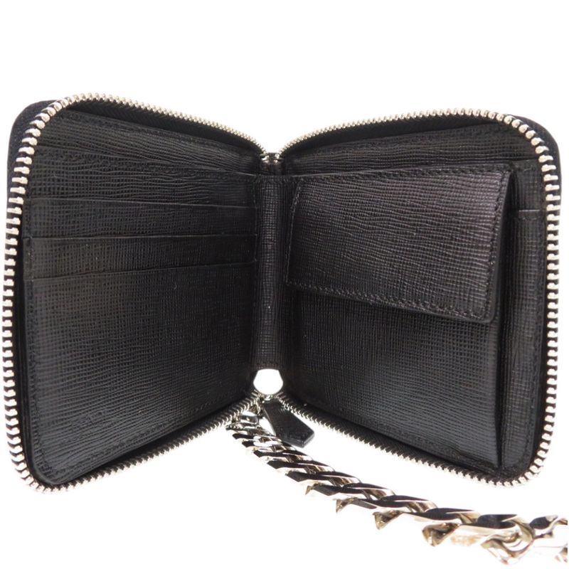 Fendi Chain 7m0197 Leather Blue Bifold Wallet 1367 Fendi