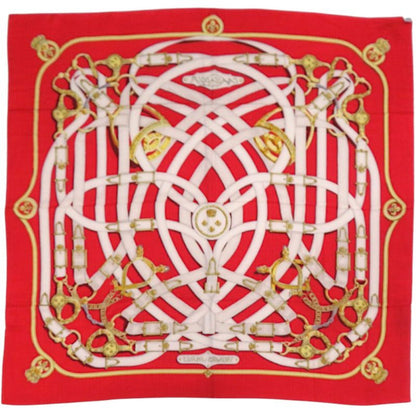 Hermes Carré 140 Cavalcadour Cashmere Silk Red Scarf 1379 Hermes
