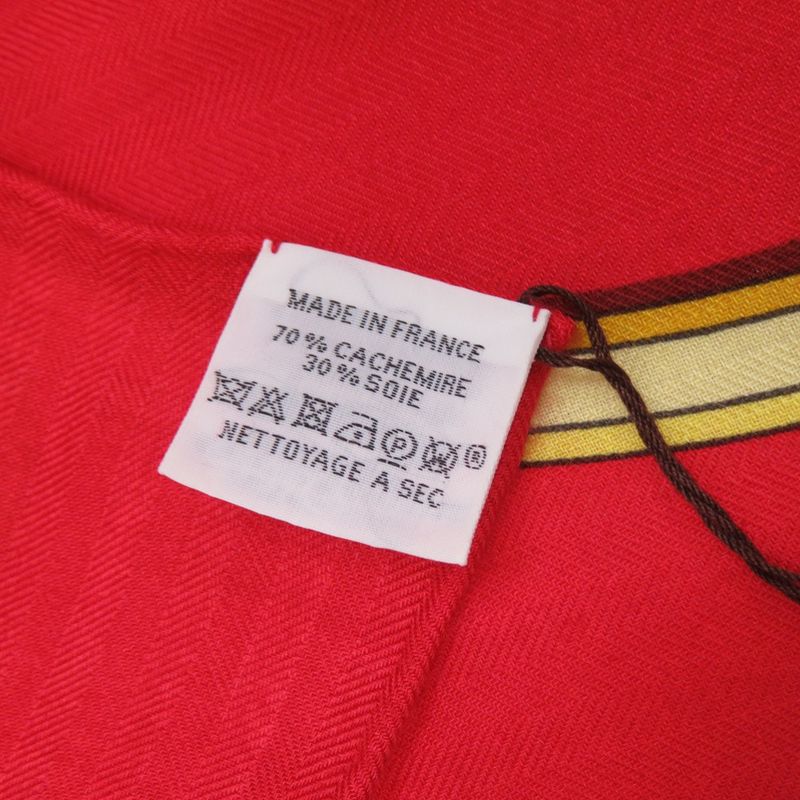 Hermes Carré 140 Cavalcadour Cashmere Silk Red Scarf 1379 Hermes