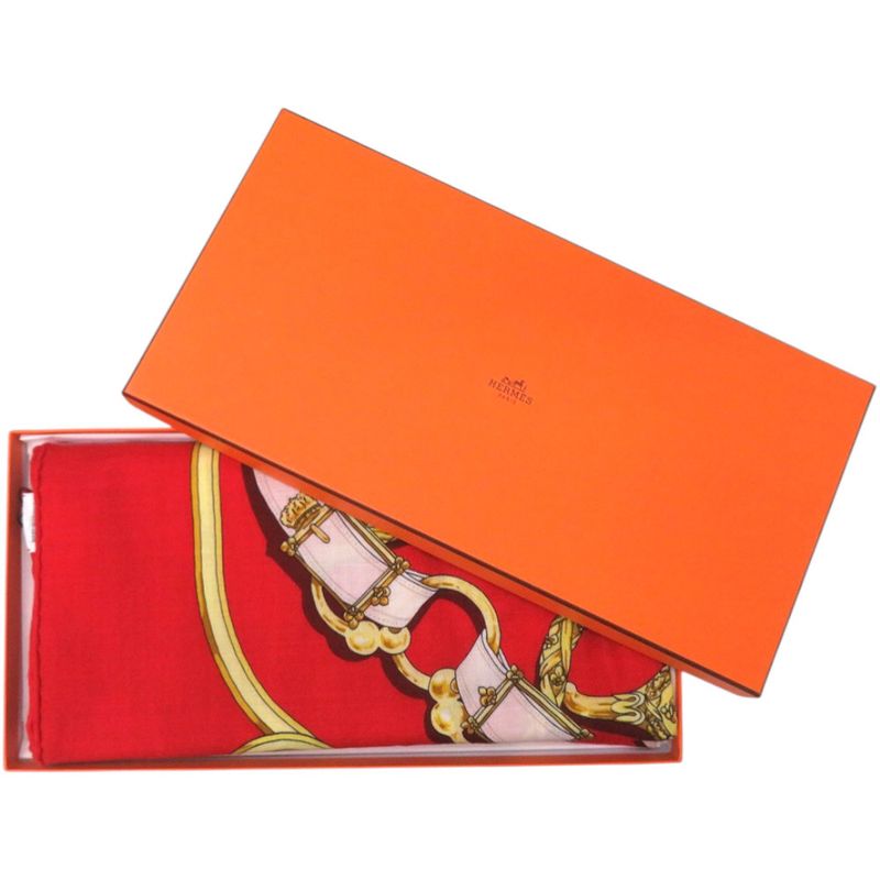 Hermes Carré 140 Cavalcadour Cashmere Silk Red Scarf 1379 Hermes