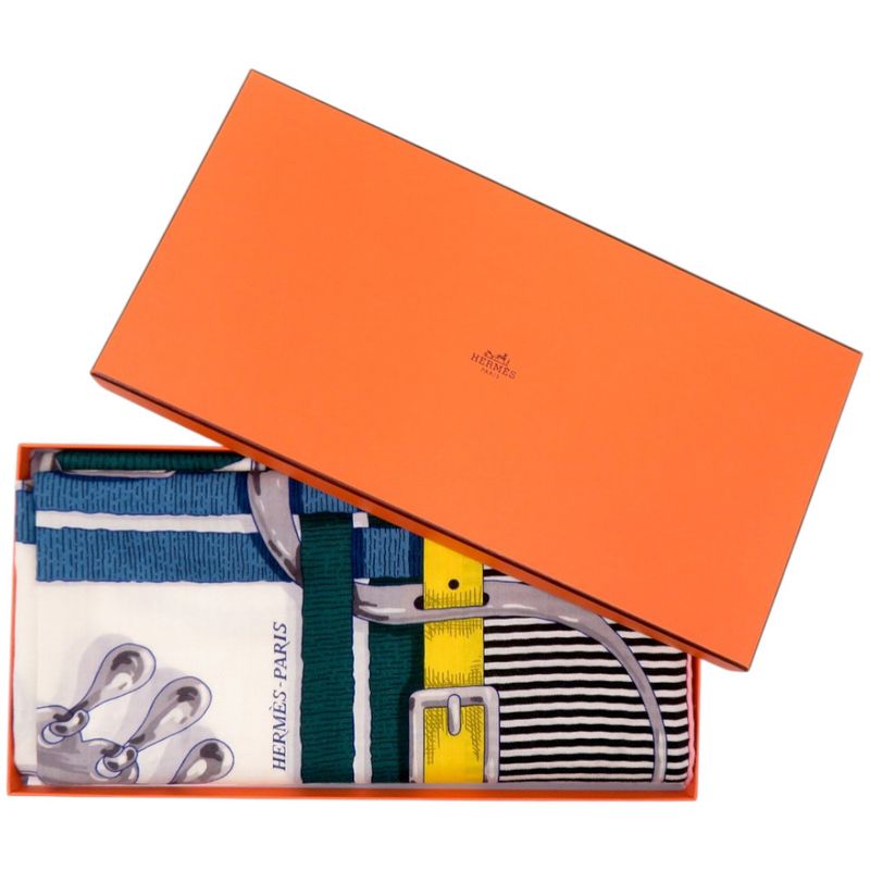 Hermes Carre Geant Carre 140 MORS A Jouets Horsebit Cashmere Silk Black Scarf