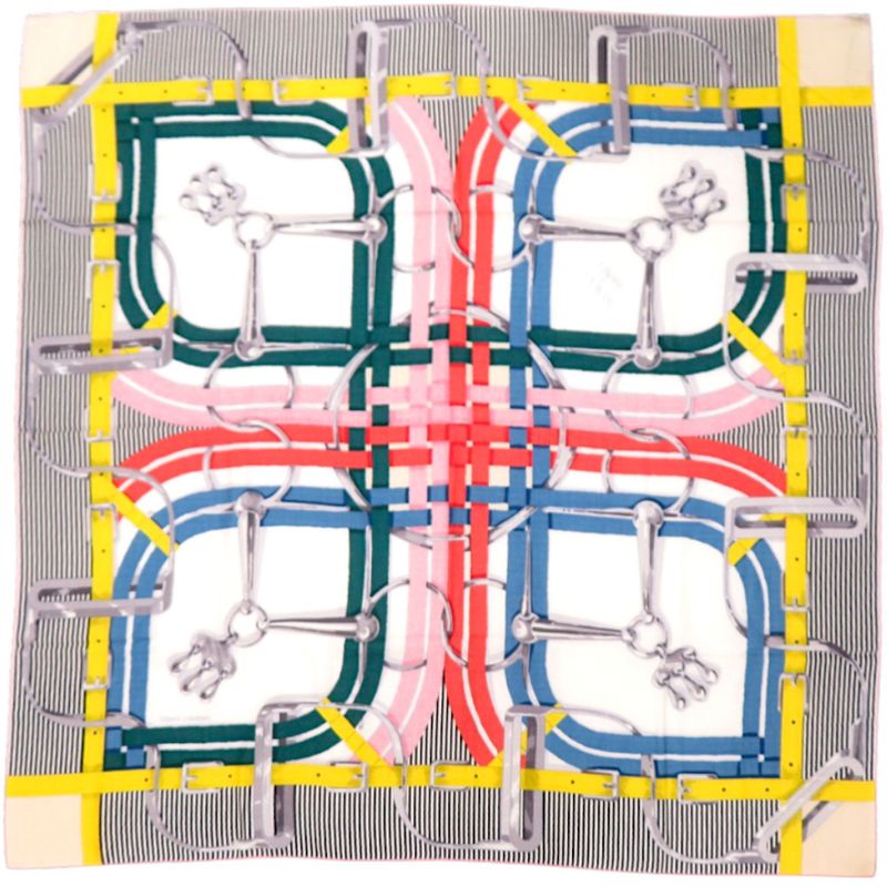 Hermes Carre Geant Carre 140 MORS A Jouets Horsebit Cashmere Silk Black Scarf