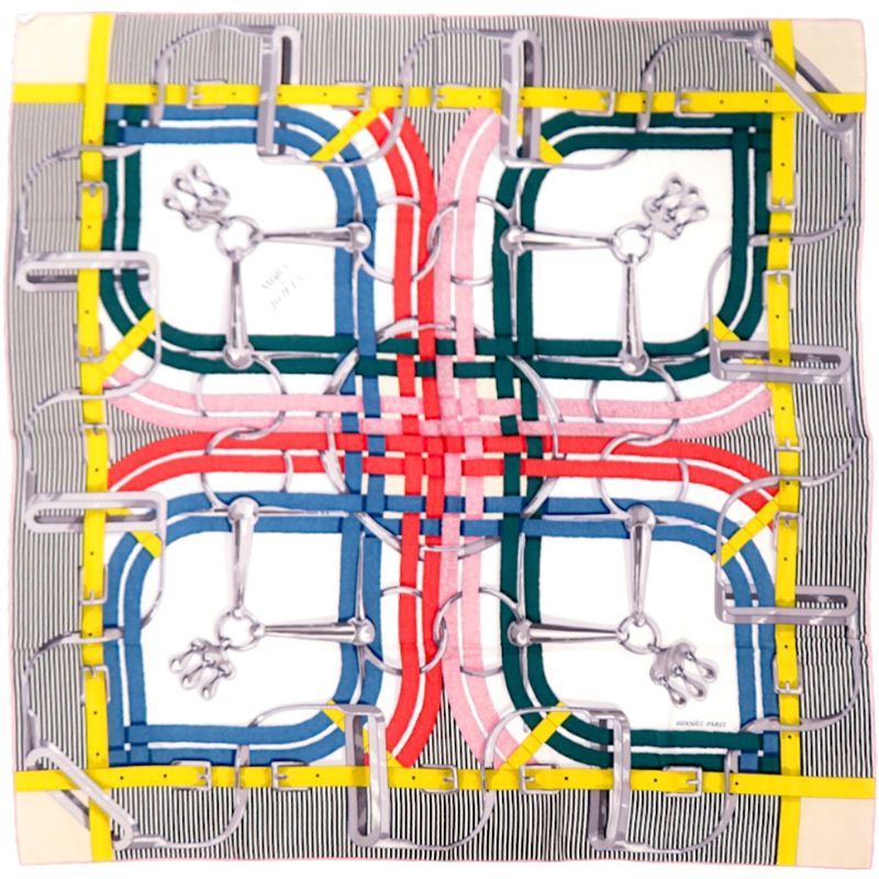 Hermes Carre Geant Carre 140 MORS A Jouets Horsebit Cashmere Silk Black Scarf