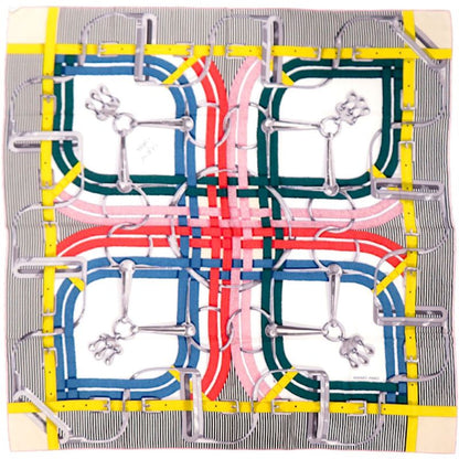 Hermes Carre Geant Carre 140 MORS A Jouets Horsebit Cashmere Silk Black Scarf