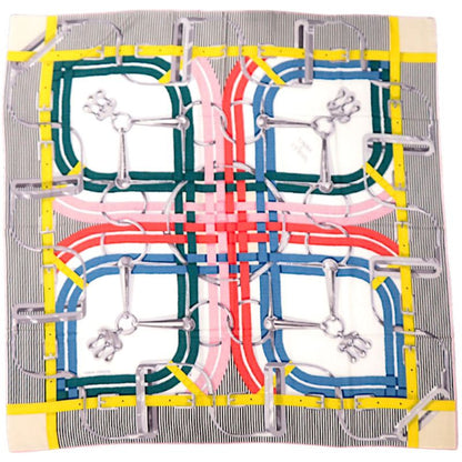 Hermes Carre Geant Carre 140 MORS A Jouets Horsebit Cashmere Silk Black Scarf