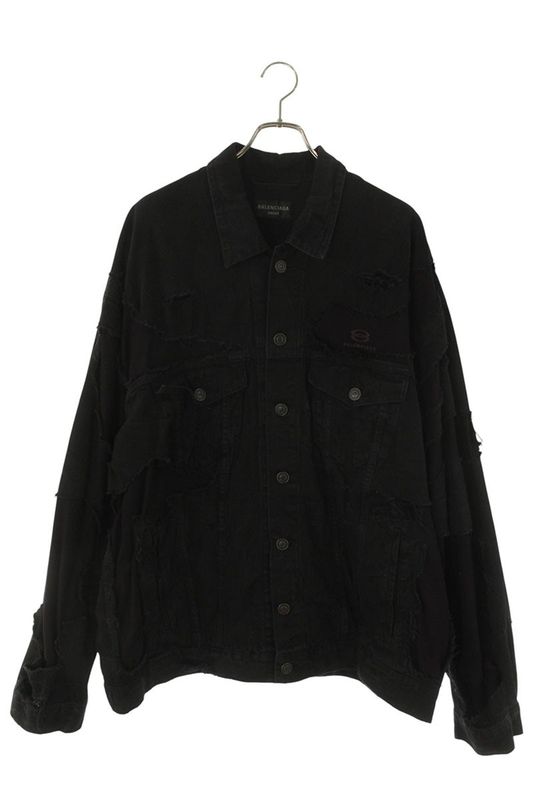 Balenciaga 793886 Tqw54 Logo Embroidered Destroyed Denim Jacket Men 1
