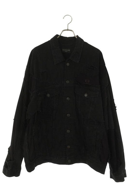 Balenciaga 793886 Tqw54 Logo Embroidered Destroyed Denim Jacket Men 1