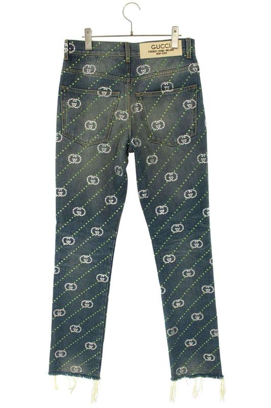 Gucci 760957 Xdcot GG Logo Total Crystal Decoration Denim Pants Men's 31