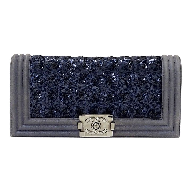Chanel Bag Boy Chanel Ladies Brand Clutch Bag Second Bag Sequined Navy Silver