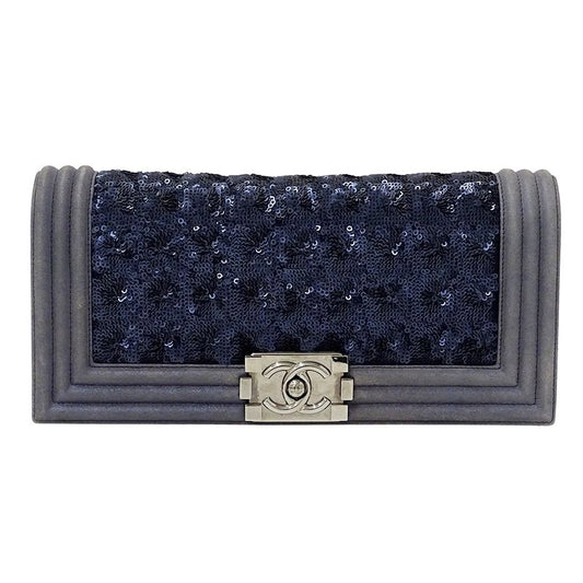 Chanel Bag Boy Chanel Ladies Brand Clutch Bag Second Bag Sequined Navy Silver