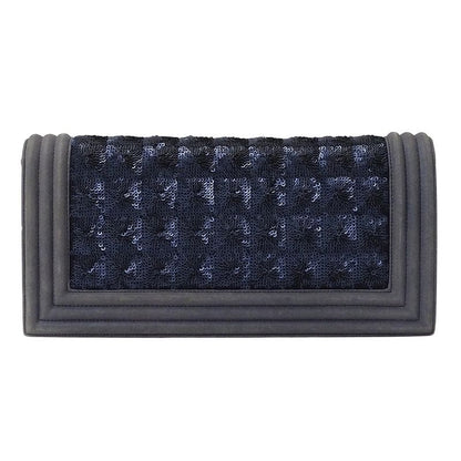 Chanel Bag Boy Chanel Ladies Brand Clutch Bag Second Bag Sequined Navy Silver