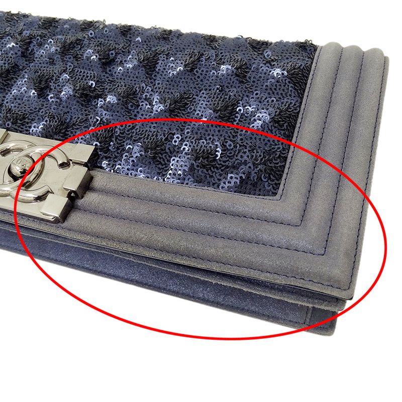 Chanel Bag Boy Chanel Ladies Brand Clutch Bag Second Bag Sequined Navy Silver