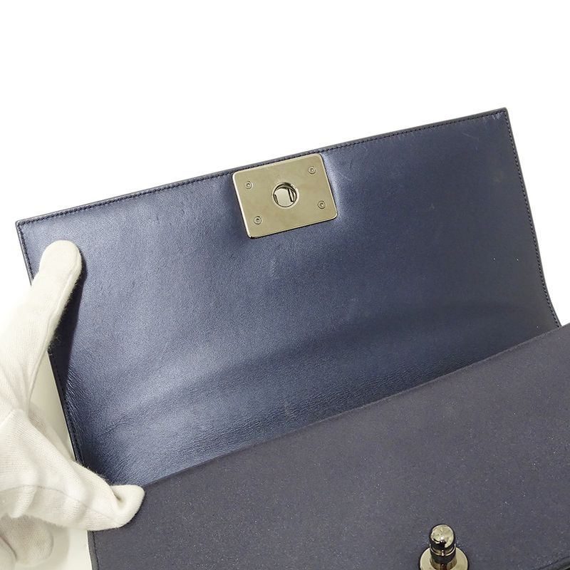 Chanel Bag Boy Chanel Ladies Brand Clutch Bag Second Bag Sequined Navy Silver