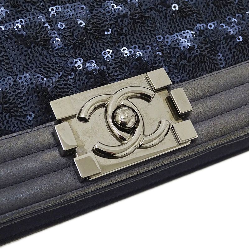 Chanel Bag Boy Chanel Ladies Brand Clutch Bag Second Bag Sequined Navy Silver