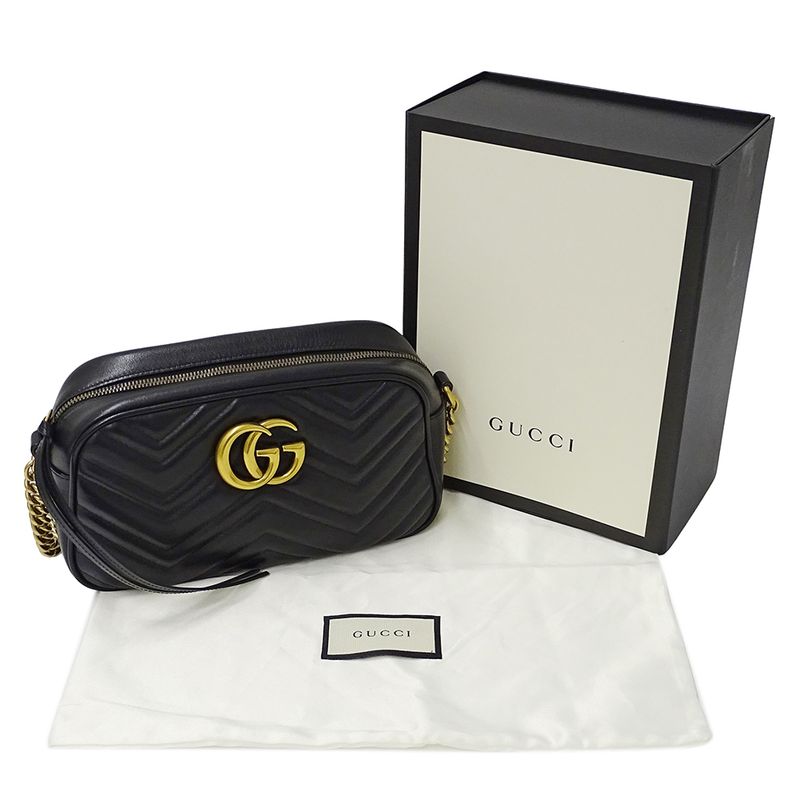 Gucci Bag Women's Brand Shoulder Bag GG Marmont Leather Black 447632 Quilted