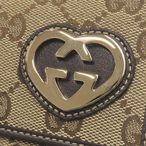 Gucci Long Wallet Lovely Heart GG Canvas Beige and Ebony Gold Hardware Brown