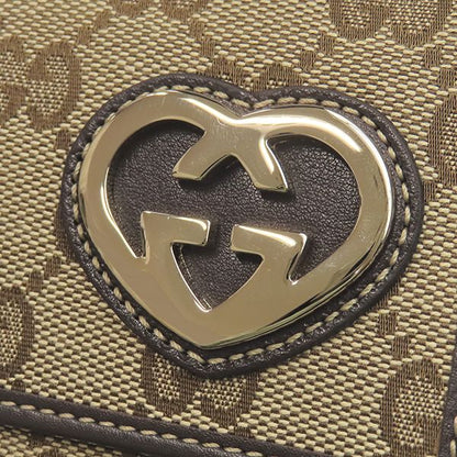 Gucci Long Wallet Lovely Heart GG Canvas Beige and Ebony Gold Hardware Brown