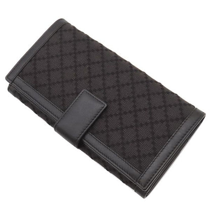 Gucci Long Wallet Diamante Fabric Leather Wool Black and Brown Gold Hardware