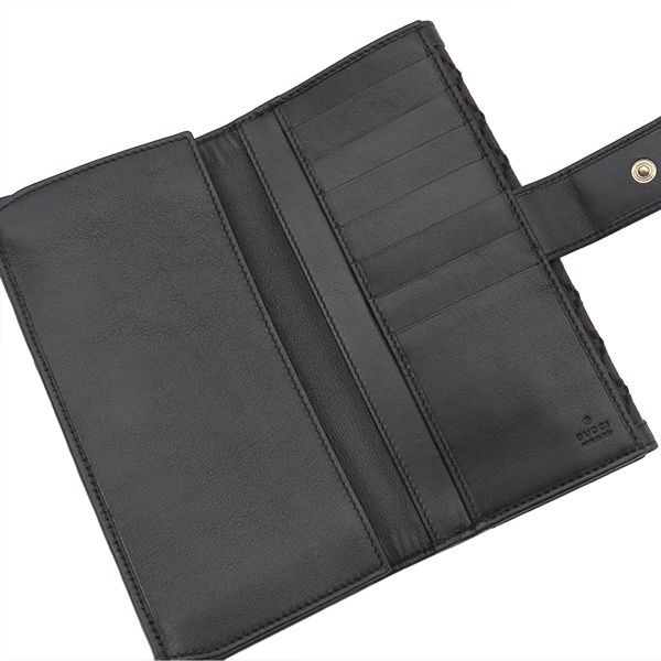 Gucci Long Wallet Diamante Fabric Leather Wool Black and Brown Gold Hardware