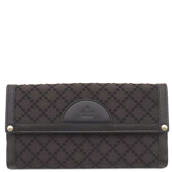 Gucci Long Wallet Diamante Fabric Leather Wool Black and Brown Gold Hardware