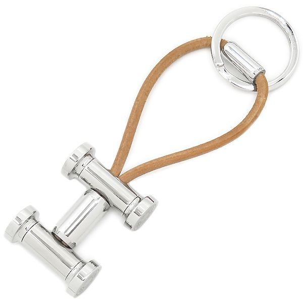 Hermes Key Holder Mobil H Metal Leather Silver and Brown Unused Charm [box