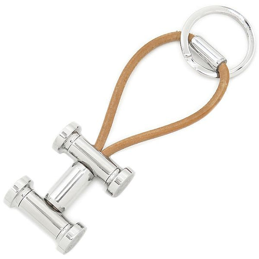 Hermes Key Holder Mobil H Metal Leather Silver and Brown Unused Charm [box