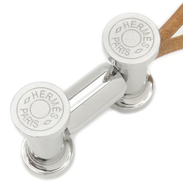 Hermes Key Holder Mobil H Metal Leather Silver and Brown Unused Charm [box