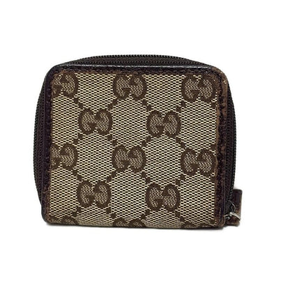 Gucci Coin Case Metal Bar GG Pattern 115255 Beige And Dark Brown Round Zipper