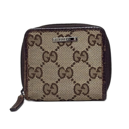 Gucci Coin Case Metal Bar GG Pattern 115255 Beige And Dark Brown Round Zipper