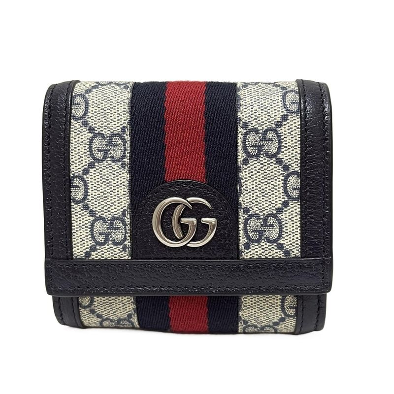 Gucci Bifold Wallet Ophidia 598662 Ivory X Dark Navy X Red Leather