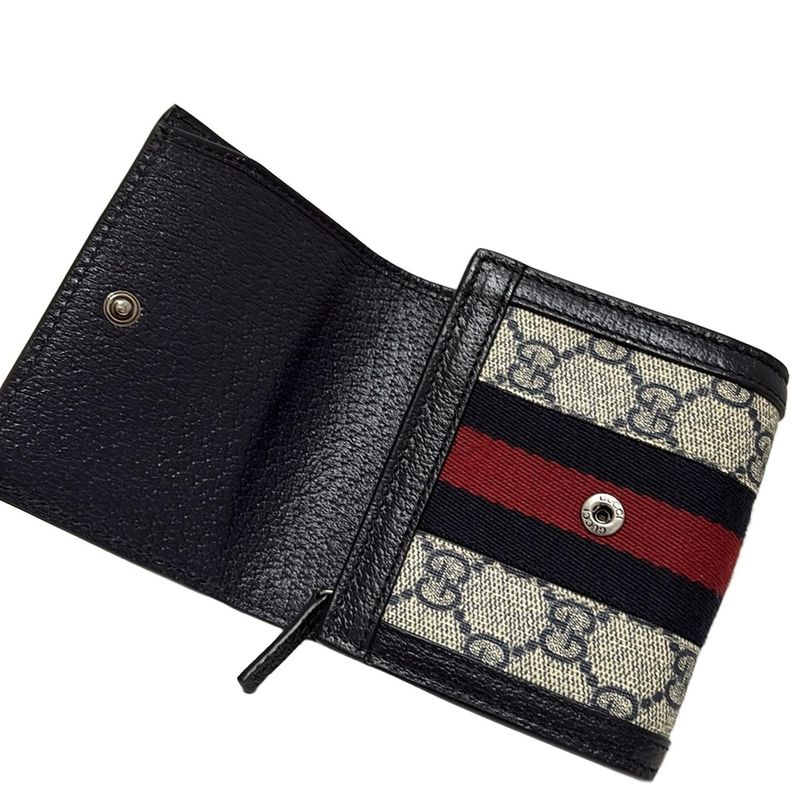Gucci Bifold Wallet Ophidia 598662 Ivory X Dark Navy X Red Leather
